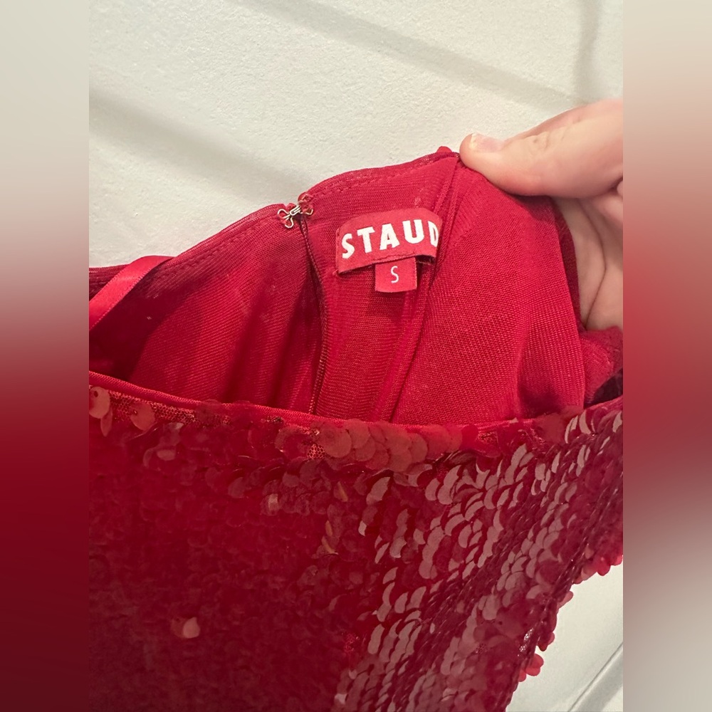 Staud Eclipse Red Sequin Sleeveless Dress - Picture 6 of 7